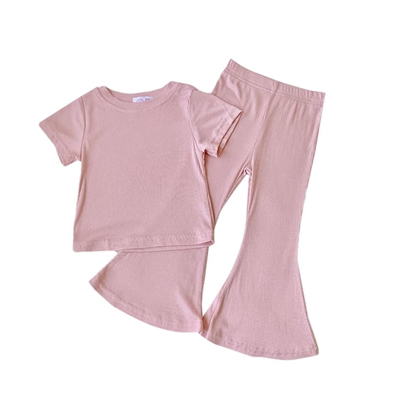 Darzheoy Girls Outfits Round Neck Casual Comfortable T-Shirt And Pants Loose Cute 2 Piece Solid Color Loose Pullover Thin Sets ,Size 2-7 Years