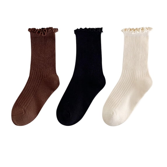 Darzheoy Girls Socks Versatile Fall And Winter Cotton Socks, Infant Solid Color Mid Tube 3PC Stacked Socks,1-12 Years