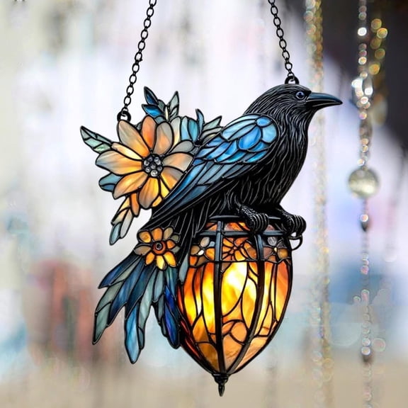 Darzheoy Gothic Crow Sun Catcher, 6 Inch Hanging Ornament with 2D Design for Window Garden Home Gothic Decor, Catch The Sun Effect with Detailed Crow Figure on Durable Acrylic Material
