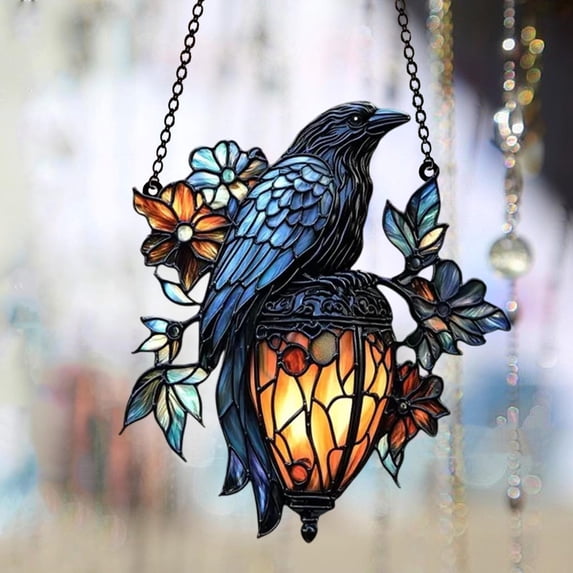 Darzheoy Gothic Crow Sun Catcher, 6 Inch Hanging Ornament with 2D Design for Window Garden Home Gothic Decor, Catch The Sun Effect with Detailed Crow Figure on Durable Acrylic Material