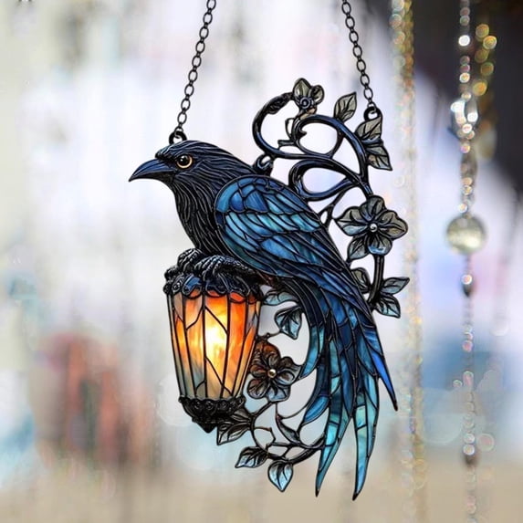 Darzheoy Gothic Crow Sun Catcher, 6 Inch Hanging Ornament with 2D Design for Window Garden Home Gothic Decor, Catch The Sun Effect with Detailed Crow Figure on Durable Acrylic Material