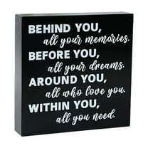 Darzheoy Graduation Quote Wood Box Sign Decor Desk Sign Positive Behind You All Your Memories Wooden Box Black Sign Rustic Home Shelf Wall Decoration Grad Gift