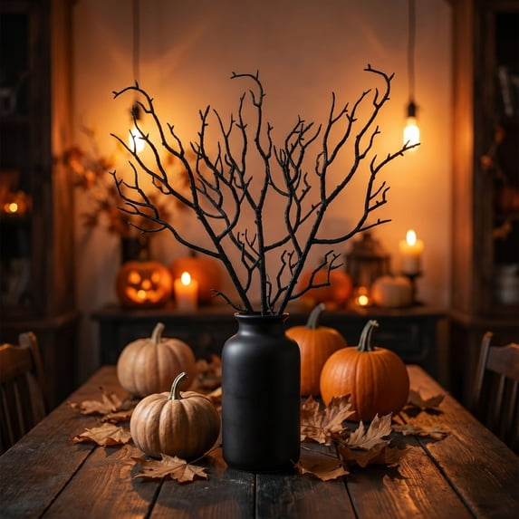 Darzheoy Halloween Artificial Branches, Home Decor Twigs Stems, Bare Black Twig, Vase Fillers Stems, Halloween Tree Stems Branches for Vase, Table, Mantel, Home, Indoor