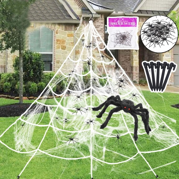 Darzheoy Halloween Decoration Props Oversized Fan Web Party Decor Spooky Scary Easter Prank DIY Backdrops Realistic Large Wall Hanging Indoor Outdoor, White