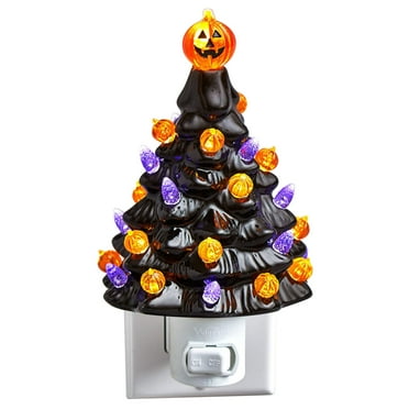 Darzheoy Halloween Decorations Ceramic Tree, Black Christmas Tree, Battery Powered Tabletop Halloween Lighted Ceramic Tree for Indoor Office Home Halloween Decorations