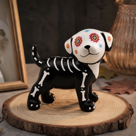Darzheoy Halloween Dog Ornament, Spooky Skeleton Dog Decor, Indoor Tabletop Display Figurine, Halloween Decorations Indoor for Home Shelf Mantel Desk