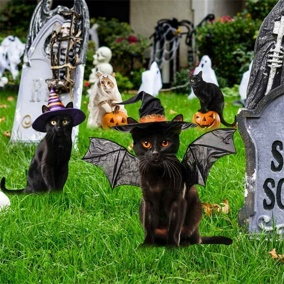 Darzheoy Halloween Garden Stakes, Halloween Metal Cat with Witch Hat and Pumpkin Halloween Yard Signs Stakes Outdoor Decorations Silhouette Statues Stakes for Home Yard Decorations
