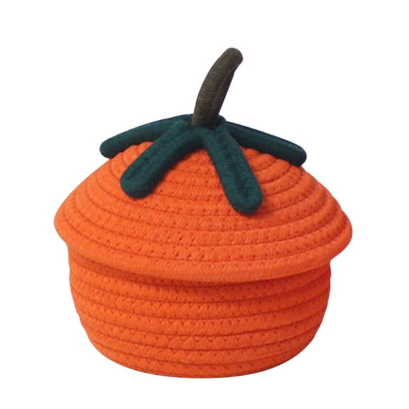 Darzheoy Halloween Pumpkin Basket with Lid, Candy Basket Decorative Cute Basket, Orange Woven Rope Basket for Kids, Pumpkin Desktop Storage Basket