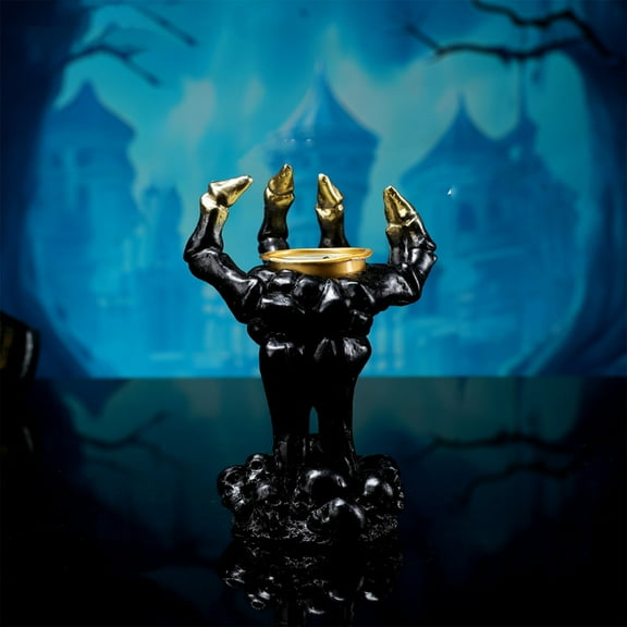 Darzheoy Halloween Skeleton Candlesticks - Resin Skull Candle Holders for Spooky Decor,Gothic Tabletop Centerpiece,Horror Party Props,Homes Decorations,Black