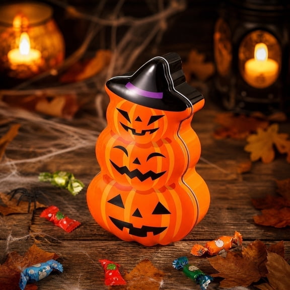 Darzheoy Halloween Treat Box, Iron Pumpkin Ghost Storage Box, Festival Candy Box Supplies, Multi-Purpose Storage Box, Spooky Treat Box for Kitchen, Home, Tabletop, Party, Counter
