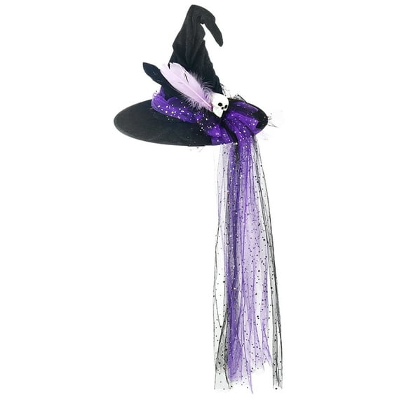 Darzheoy Halloween Witch Hats for Women, Sharp Pointed Lace Veils Witch Hats, Halloween Accessories Party Decoration Props