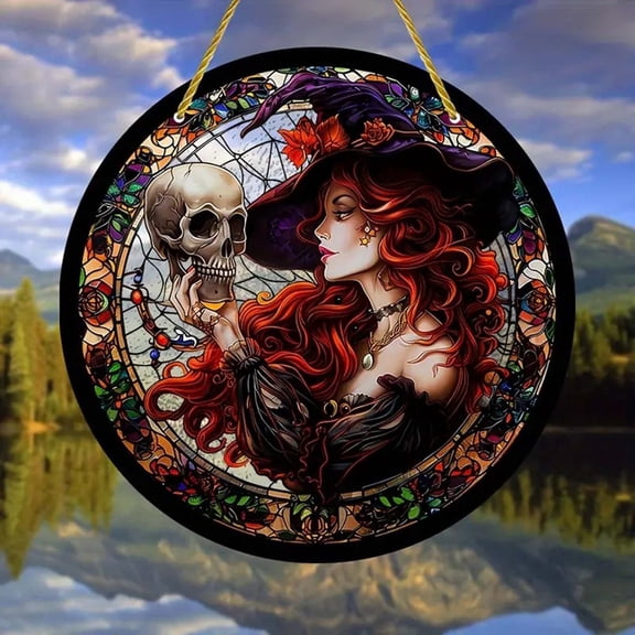 Darzheoy Halloween Witch Skeleton Window Pendant Acrylic Light Trap Hanging Decor - in The Dark Home Decoration - Flat Wall Decor for Spooky Party & Indoor Outdoor, Multicolor