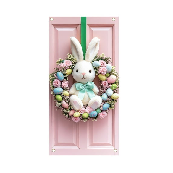 Darzheoy Happy Easter Door Cover Decoration Easter Eggs Bunny Theme Banner Welcome Spring Outdoor Indoor Backdrop for Party Decorations Supplies