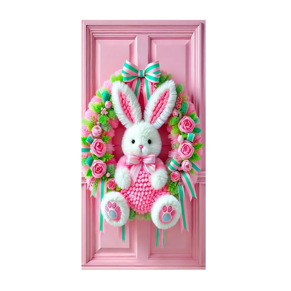 Darzheoy Happy Easter Door Cover Decoration Easter Eggs Bunny Theme Banner Welcome Spring Outdoor Indoor Backdrop for Party Decorations Supplies