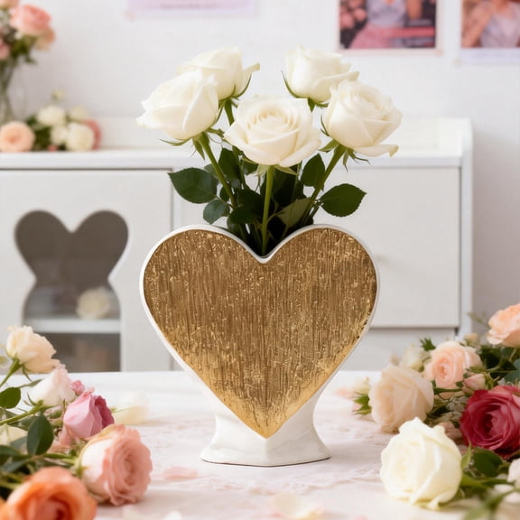 Darzheoy Heart Shaped Glass Vase Decorative Ornament, Small Floral Centerpiece for Fresh or Artificial Flowers, Valentine's Day Anniversary Wedding Table Decor