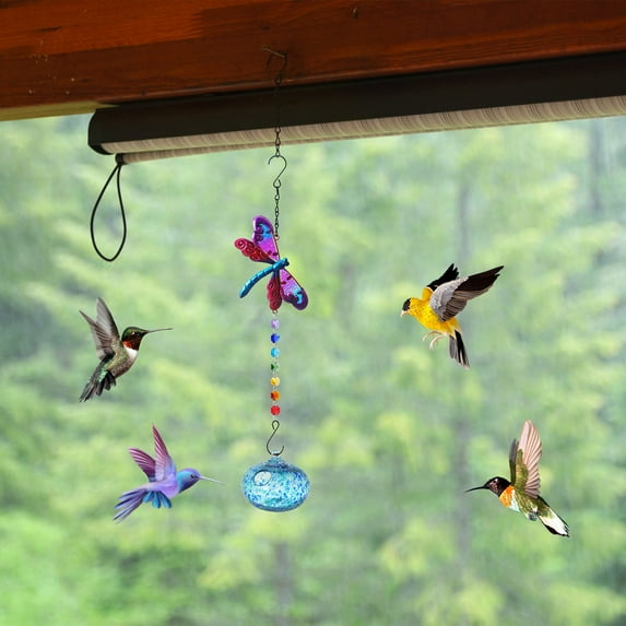 Darzheoy Hummingbird Feeder Wind Chime with Sunlight Refractor, Handcrafted Outdoor Garden Decor for Bird Lovers, Balcony & Patio Hanging Ornament, C
