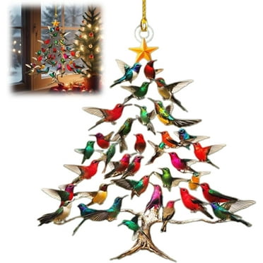 Darzheoy Hummingbird Ornament, Hummingbird Christmas Tree Ornament, 2D Acrylic Hummingbird Ornament, Hummingbird Christmas Xmas Tree Pendant Decorations