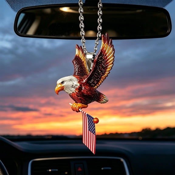 Darzheoy Independence Day Car Acrylic Decorative Panel, Bald Eagle American Flag Stained Glass Style 2-Piece Set, Easy Install UV Fade-Resistant Vehicle Window Art for Auto, Truck, SUV, Van, Jeep