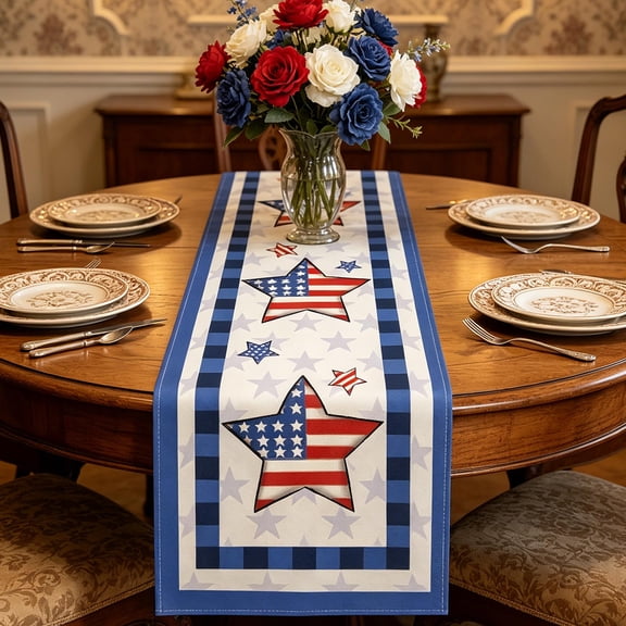 Darzheoy Independence Day Home Tablecloth, Celebration Atmosphere Patriotic Table Cover, Fade-Resistant, Washable, Reusable, Wrinkle-Free Soft Linen for Dining Table, Kitchen, Buffet, Party, Home