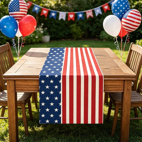 Darzheoy Independence Day Table Flag, 70.9 x 13 Inch Linen Printed Patriotic Table Runner, USA Stars and Stripes, Machine Washable, Fade-Resistant, Decorative Table Flag for Dining Table, Kitchen