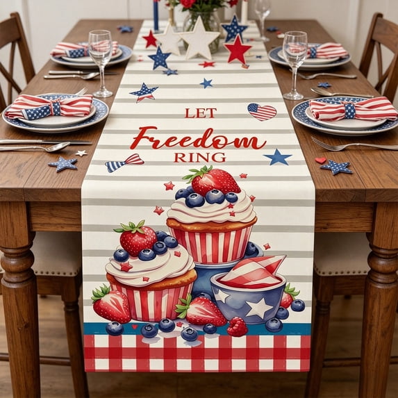 Darzheoy Independence Day Table Flag, 70.9 x 13 Inch Linen Printed Patriotic Table Runner, USA Stars and Stripes, Machine Washable, Fade-Resistant, Decorative Table Flag for Dining Table, Kitchen