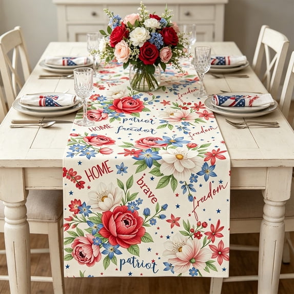 Darzheoy Independence Day Table Flag, 70.9 x 13 Inch Linen Printed Patriotic Table Runner, USA Stars and Stripes, Machine Washable, Fade-Resistant, Decorative Table Flag for Dining Table, Kitchen