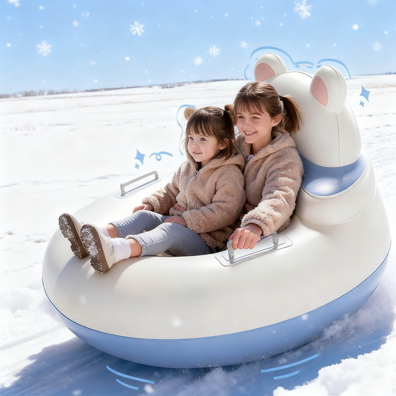 Darzheoy Inflatable Snow Tube Sled with Handles for Winter Sledding Outdoor Fun Kids Family Snow Play Durable Winter Sports Toy