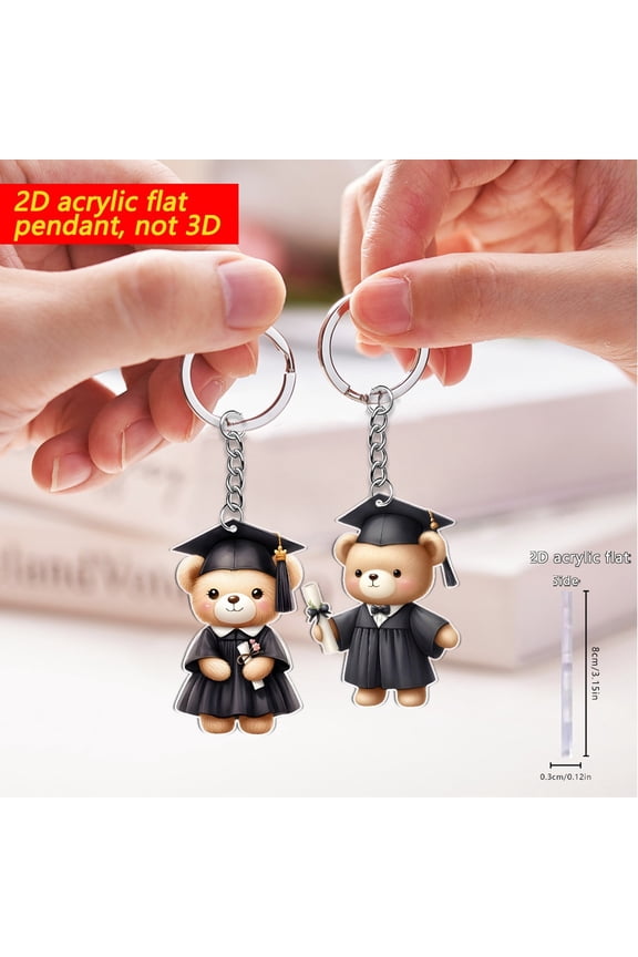 Keychain Charm,2D Flat Car Keychain Charm,Graduation Bear Pendant Keychain Charm,Holiday Decoration Prop for Backpack,Purse,Keys,Gift,Graduation Season Use,Car Keyring Ornament