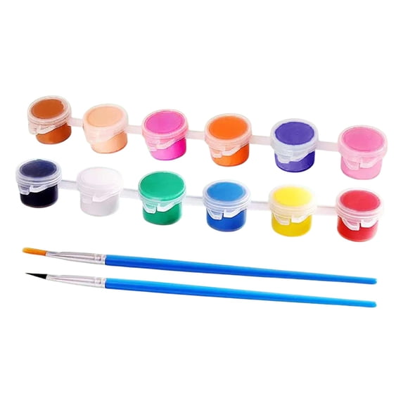Darzheoy Kids Acrylic Paint Set, 12 Colors + 2 Brushes Easter Eggs Paint Small Acrylic Paint Set for Kids Mini Paint Set Acrylic Painting for Kids