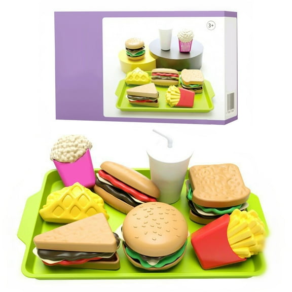 Darzheoy Kids Pretend Play Food Sets Fake Food Toy Toddler Play Kitchen Accessories Hamburger Hotdog Fries Combo Educational Gift for Kids Boys Girls (9 Pcs)