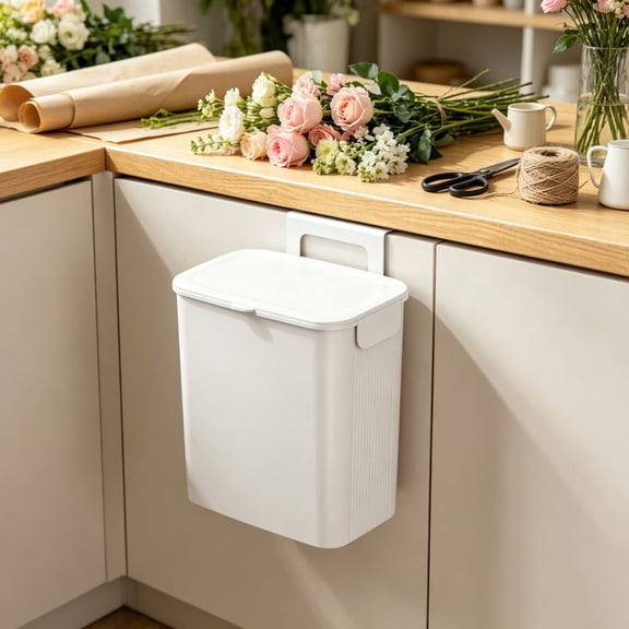 Darzheoy Kitchen Waste Bin, Lidded Wall Garbage Container, Compact Space Saving Trash Can, Hanging Storage Organizer, for Kitchen Cabinet Door Pantry Laundry Room