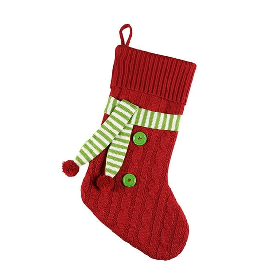 Darzheoy Knitted Christmas Stocking with Scarf Hanging Stockings Classic Xmas Hanging Decorations for Christmas Party Home Fireplace Decor Family Friend Gift, 18"