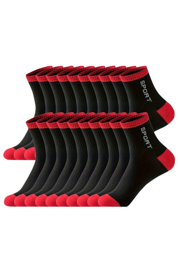 Men's Socks 10PC Thin Casual Sweat Absorbing Solid Color Breathable Athletic Mid Socks