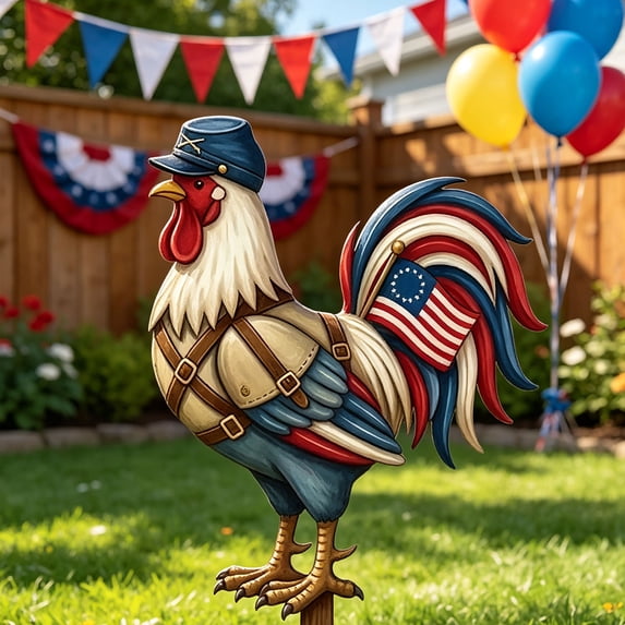 Darzheoy Metal Rooster Yard Decor, Handcrafted Wrought Iron Statue, Rustic Farmhouse Yard Ornament, Weatherproof Outdoor Decor for Porch, Patio, Lawn, Garden, Front Door