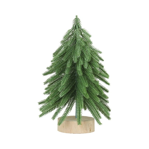 Darzheoy Mini Christmas Tree Chrismas Village Trees Ornaments Mini Plastic Christmas Trees with Wooden Base for Christmas Decoration Miniature Chrismas Tree