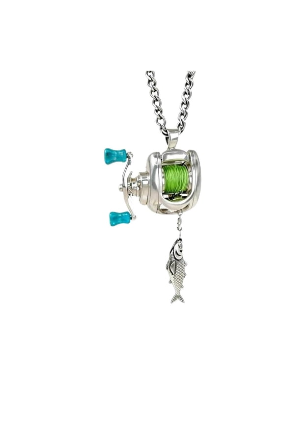 Mini Fishing Reel Necklace with Rotating Handle and Moving Line Guide for Fishing Enthusiasts Jewelry