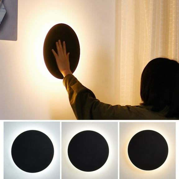 Darzheoy Modern LED Wall Lamp Touch Sensor 3 Color Temperatures No Drill Installation for Living Room Bedroom Batshroom Hotel Corridor, Black