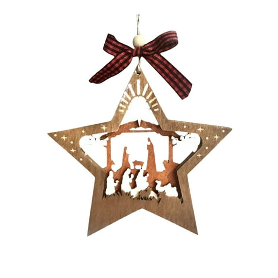 Darzheoy Nativity Scene Ornaments, Christmas Wooden Hanging Ornament Star Shaped Nativity Scene Keepsake for Xmas Tree, The Birth of Jesus Decoration, Religious Gift
