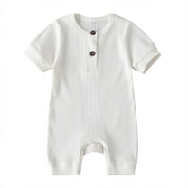 Darzheoy Newborn Baby Rompers Round Neck Solid Color Jumpsuits Short Sleeve Casual Button Thin Summer Crawling Pajamas Clothes For Boys And Girls ,Size 0-18 Months