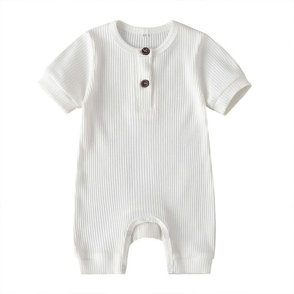 Darzheoy Newborn Baby Rompers Round Neck Solid Color Jumpsuits Short Sleeve Casual Button Thin Summer Crawling Pajamas Clothes For Boys And Girls ,Size 0-18 Months