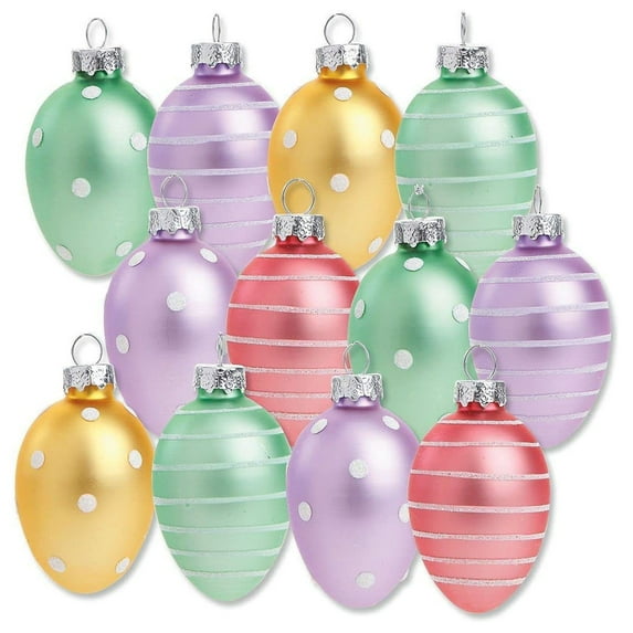 Darzheoy Pastel Frost Blown Glass Easter Ornaments, Handcrafted Hanging Tree Decorations, Easter Egg Holiday & Party Decor, 12-Piece Set
