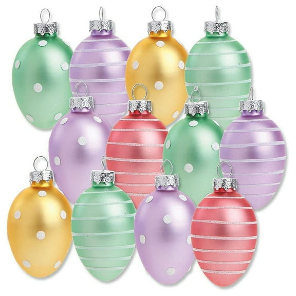 Darzheoy Pastel Frost Blown Glass Easter Ornaments, Handcrafted Hanging Tree Decorations, Easter Egg Holiday & Party Decor, 12-Piece Set