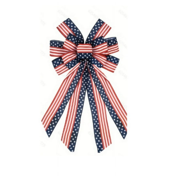 Darzheoy Patriotic Decor Bows for Wreaths, Red White Blue Stripe Stars Tree Topper Bow for 4th of July, Independence Day, Memorial Day, Front Door Indoor Outdoor Decorations