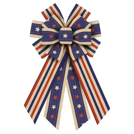 Darzheoy Patriotic Decor Bows for Wreaths, Red White Blue Stripe Stars Tree Topper Bow for 4th of July, Independence Day, Memorial Day, Front Door Indoor Outdoor Decorations
