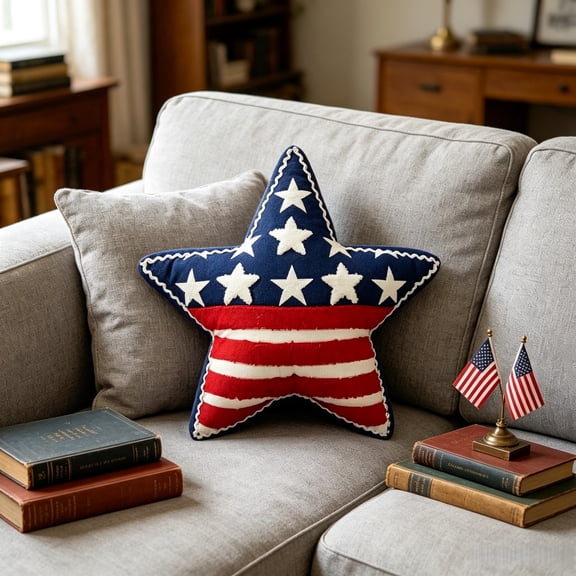 Darzheoy Patriotic Sea Star Throw Pillow, 4th of July Independence Day Cushion, Red, White, Blue Star Shape, Soft Plush Decorative Pillow for Sofa, Bed, Couch, Living Room, Porch