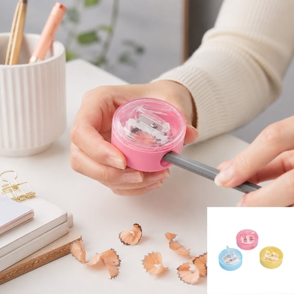 Darzheoy Pencil Sharpener, Double Hole Sharpener with Lid and Cover, Random Color Handheld Sharpener, Compact Drawing Tool, Portable Aesthetic Stationery for Home, Office, Desk, Art