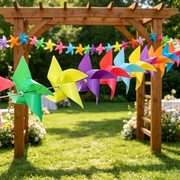 Darzheoy Plastic Pinwheel, 100-Piece Hanging Windmill Spinners, Colorful Small Plastic Windmill String, Spinning Colorful Whirligig Decoration, Colorful Windmill for Garden, Yard, Park, Patio