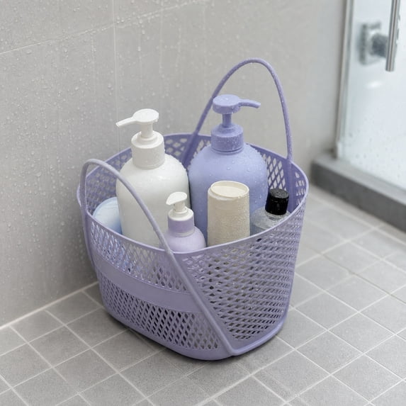 Darzheoy Plastic Storage Basket, Portable Large Capacity Basket with Handle, Quick-Drain Bathroom Storage, Durable Shower Caddy Tote Organizer Basket for Dorm, Gym, Bathroom, Home