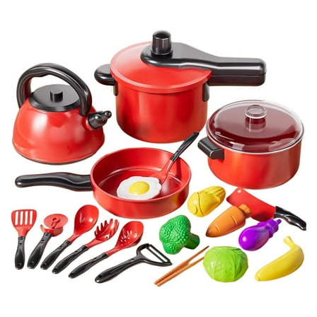 Darzheoy Play Kitchen Set with Pretend Cutting Toy Realistic Dishes Utensils Cookware for Toddlers Children Educational Toy