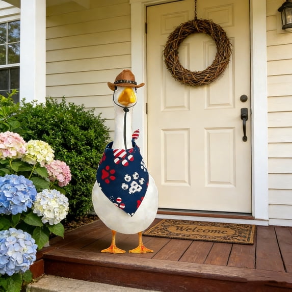 Darzheoy Porch Goose Outfit 23 Inch, Cowboy Hat Bandana Set for Goose, Western Style Outdoor Patio Yard Lawn Decor for Spring Holiday